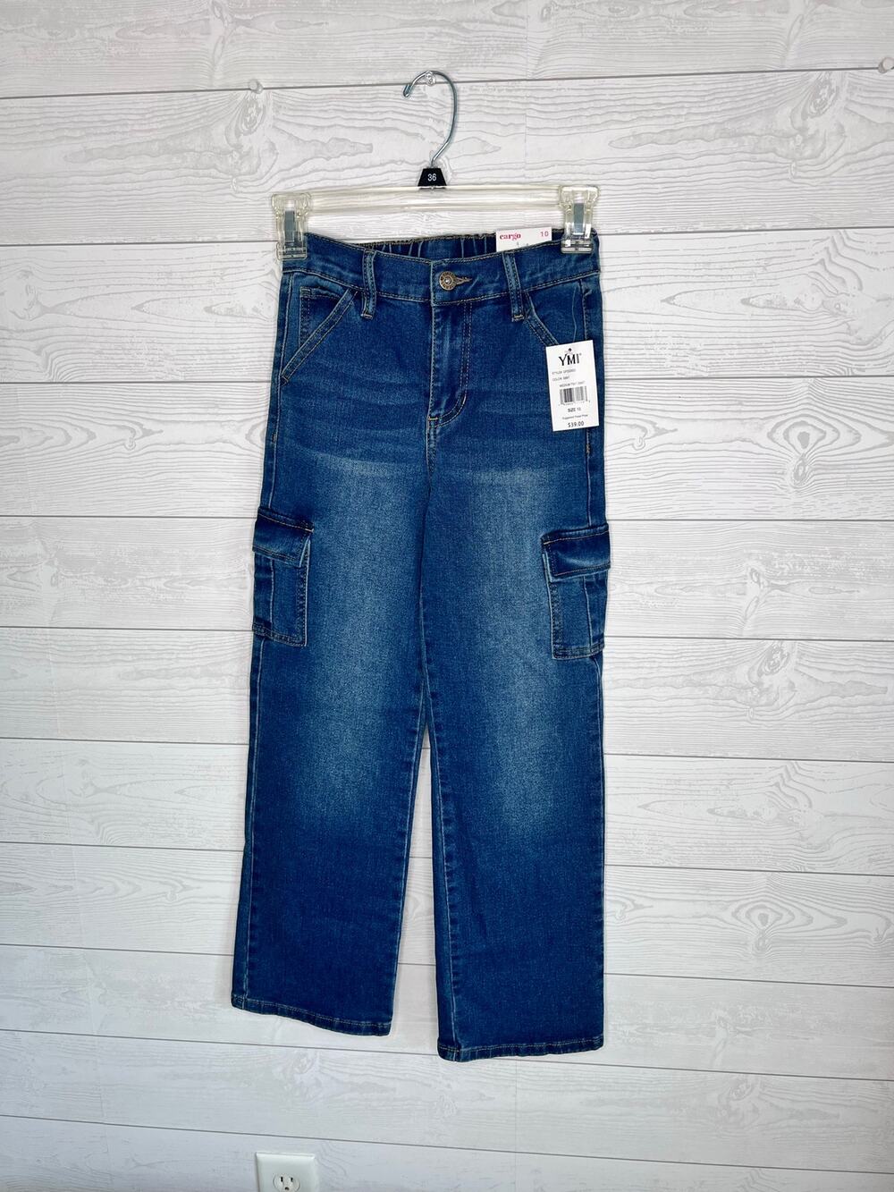 YMI girls' cargo jeans medium wash Size 10 NWT